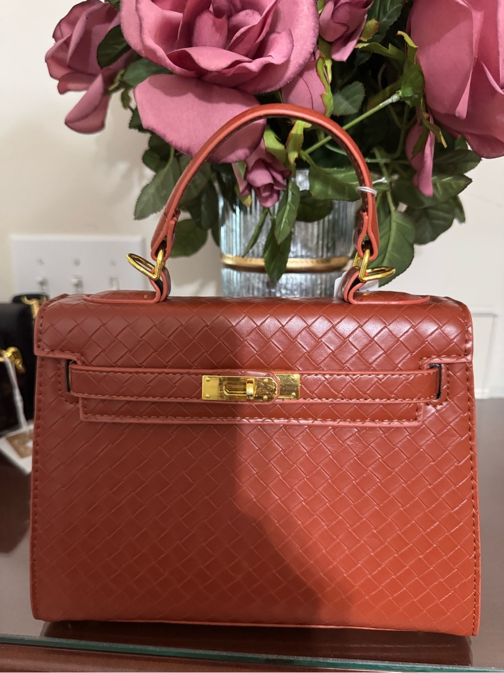 Leather Top-Handle Satchel in Brick Red
